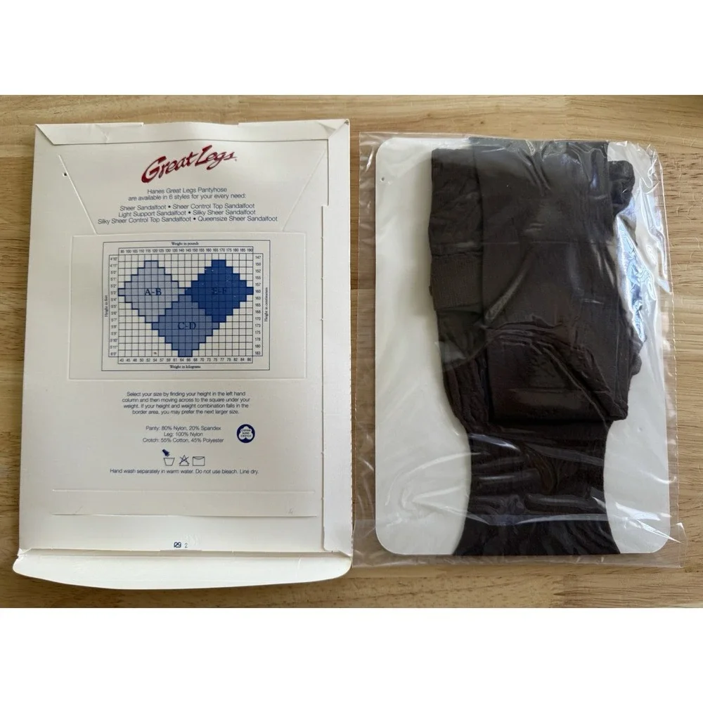Vintage 1994 Hanes Great Legs Sheer Control Top Sandalfoot Gentlebrown Size‎ CD